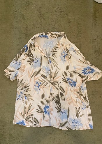 Bej Desenli Bohem Düğmeli Kısa Kollu Gömlek - Görsel 3