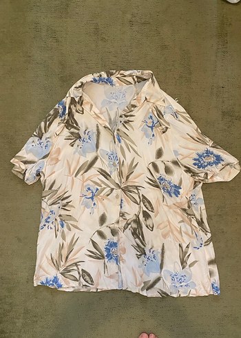 Bej Desenli Bohem Düğmeli Kısa Kollu Gömlek - Görsel 2