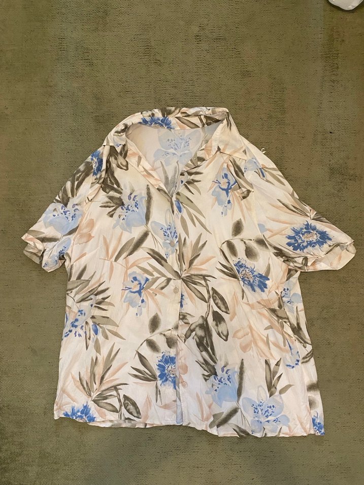 Bej Desenli Bohem Düğmeli Kısa Kollu Gömlek - Görsel 3