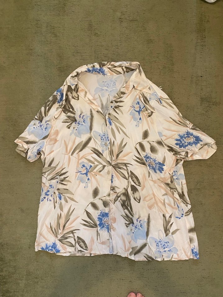 Bej Desenli Bohem Düğmeli Kısa Kollu Gömlek - Görsel 2