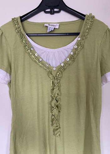 Yeşil Dantel Detaylı V Yaka Kadın Bluz YK2 - Görsel 2