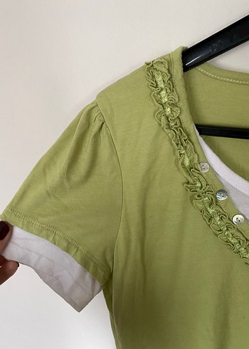 Yeşil Dantel Detaylı V Yaka Kadın Bluz YK2 - Görsel 5