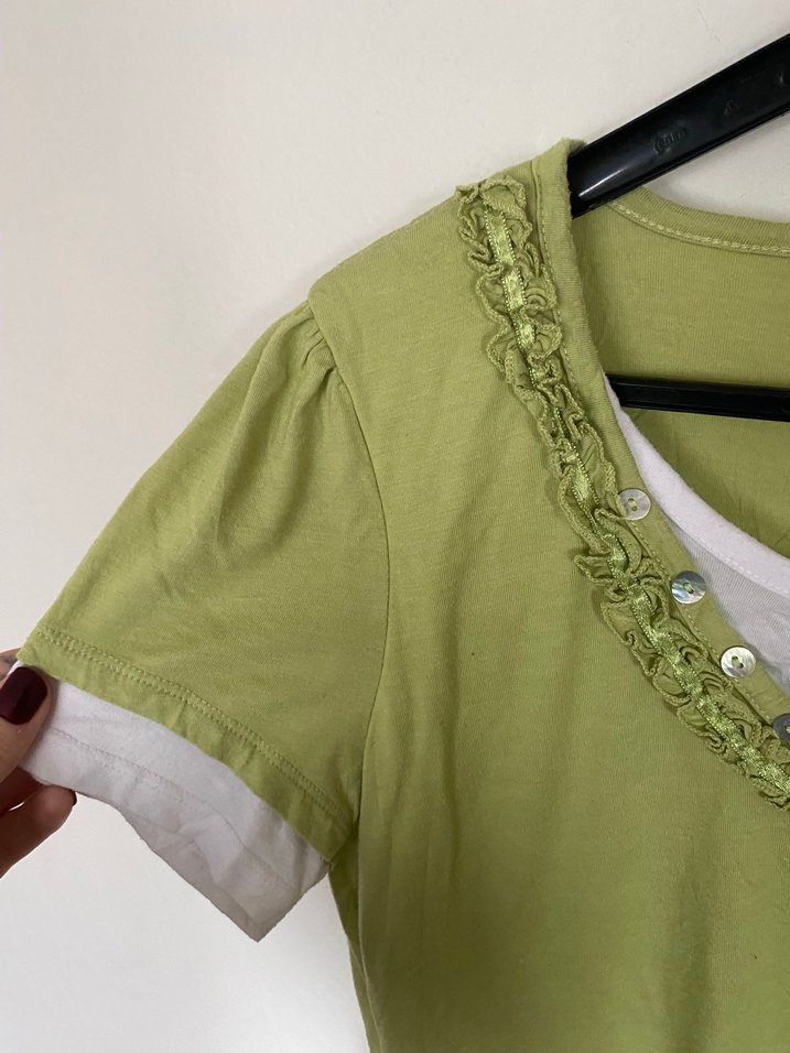 Yeşil Dantel Detaylı V Yaka Kadın Bluz YK2 - Görsel 5