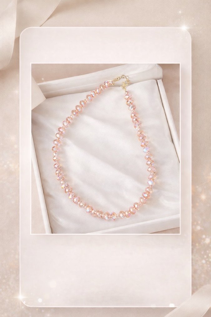 Pembe Kristal Boncuk Kolye - Görsel 2