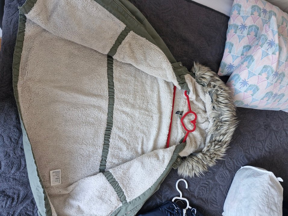 haki yesili Midi Kadın Kışlık Ceket, Kürklü Kapüşonlu H&M marka - Görsel 4