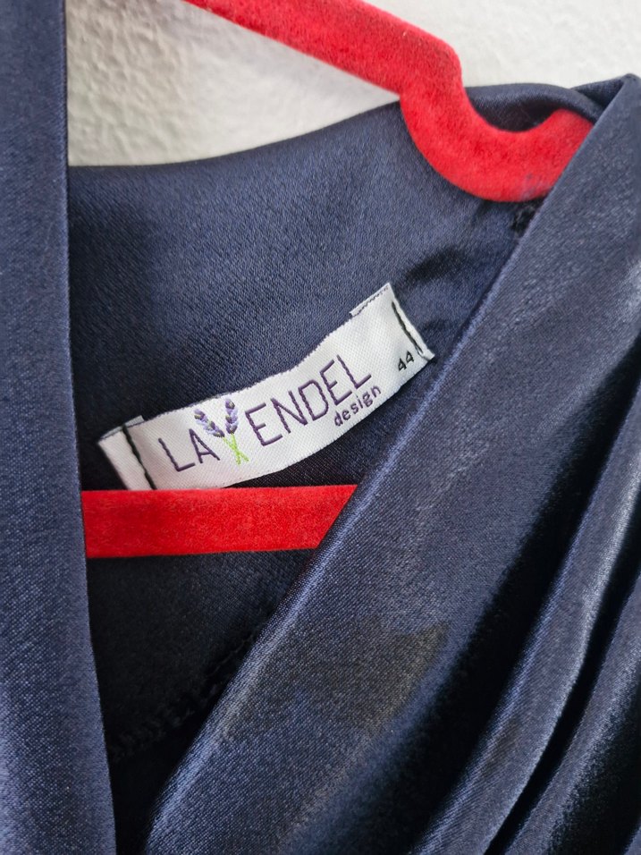 Parlak Lacivert Saten Uzun Elbise - Görsel 5