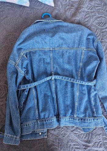 Kemerli Kadın Mavi Kot Ceket - Görsel 4