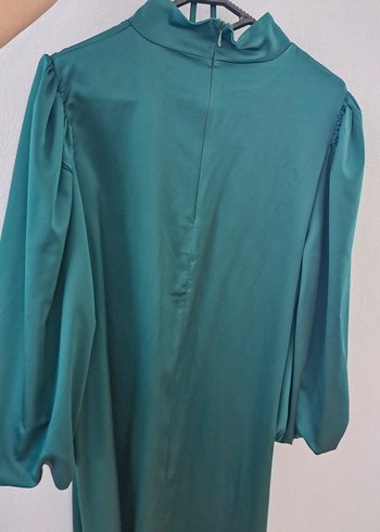 zümrüt yeşili Parlak Uzun saten Kadın Elbise - Görsel 4