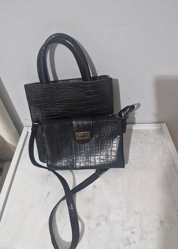 Klasik Siyah Yılan Derisi Desenli Deri Çanta - Görsel 2