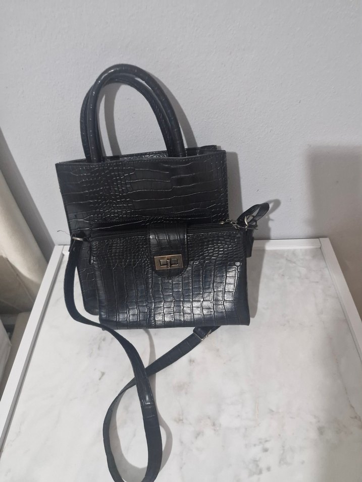 Klasik Siyah Yılan Derisi Desenli Deri Çanta - Görsel 2