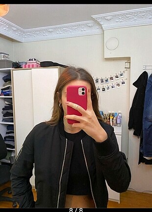 m Beden stradivarius siyah bomber mont