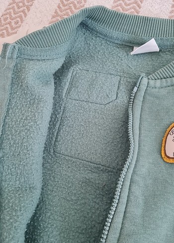 18-24 Ay Beden yeşil Renk Yeşil Baskılı Erkek Çocuk Fermuarlı Ceket