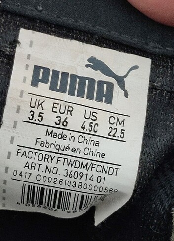 36 Beden siyah Renk Orjinal Puma turin spor ayakkabı 36 numara 