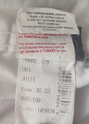 32 Beden beyaz Renk Defacto mevsimlik beyaz pantolon