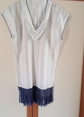 Püsküllü Beyaz Bohem pareo - Görsel 5