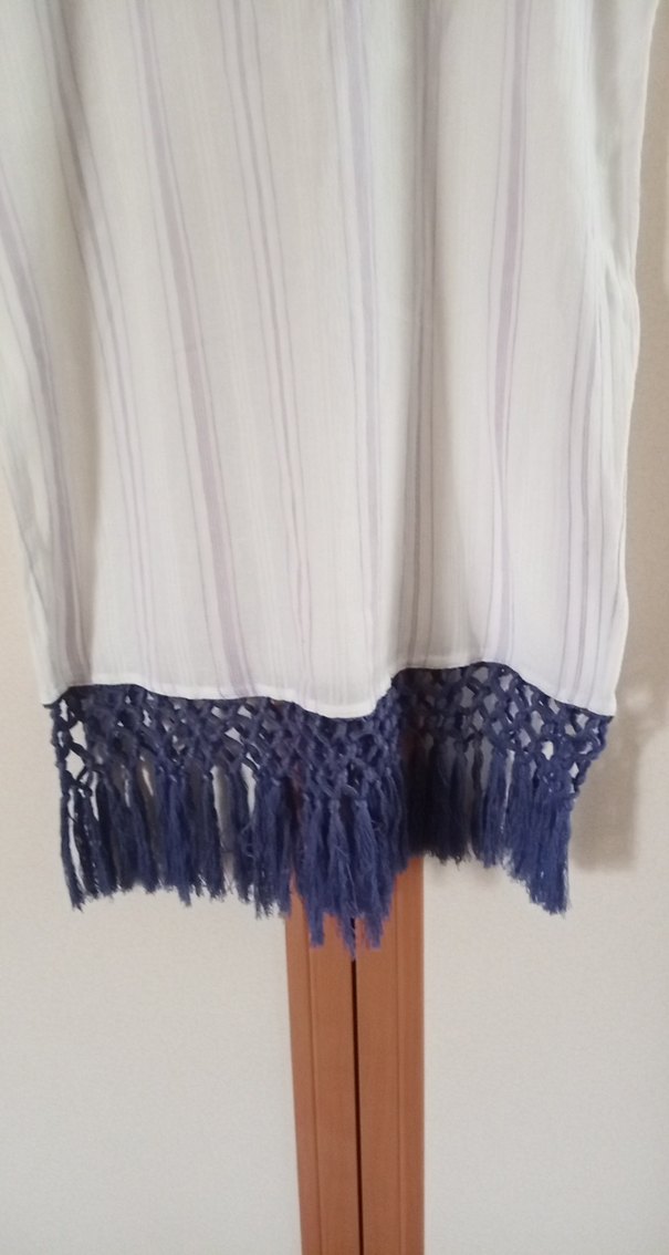 Püsküllü Beyaz Bohem pareo - Görsel 3