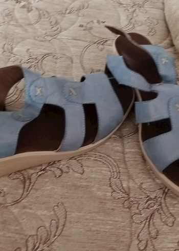 39 Beden Mavi deri Dolgu Topuklu Kadın Sandalet