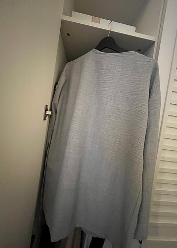 Gri Keten Salaş Uzun Ceket - Görsel 3