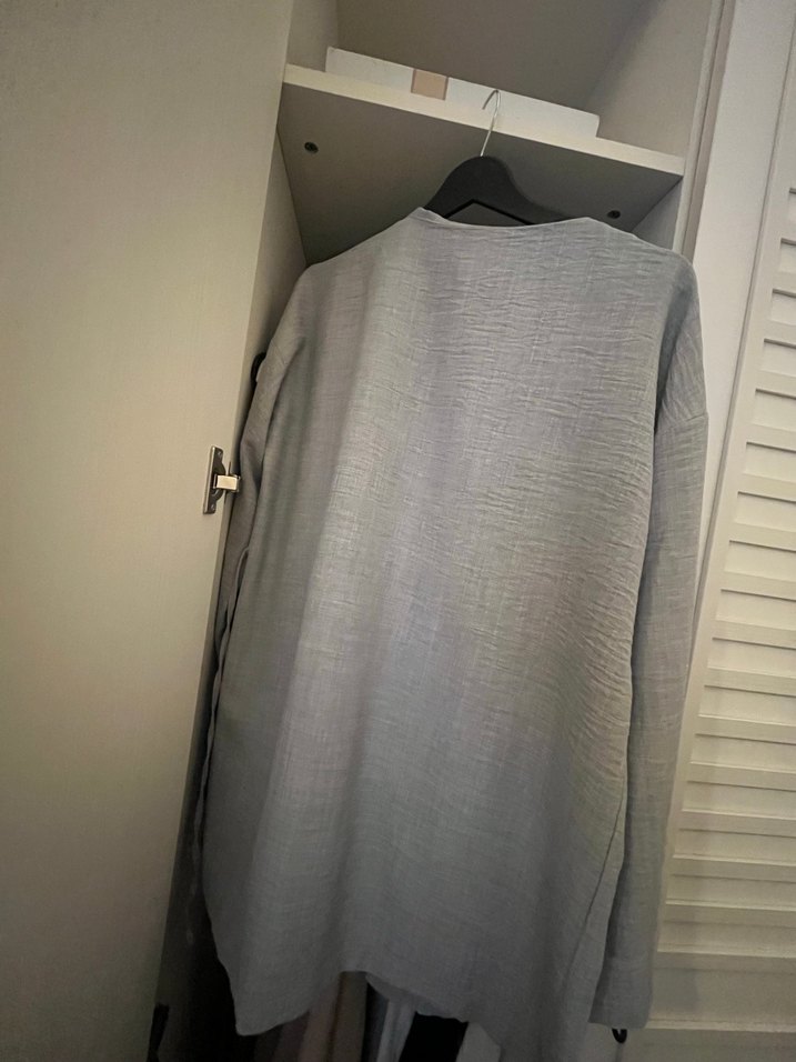 Gri Keten Salaş Uzun Ceket - Görsel 3