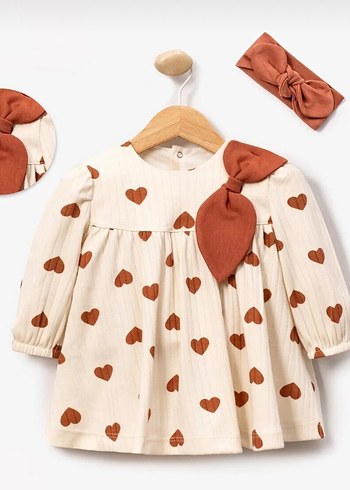 Uzun Kollu Bej Kız Çocuk Bohem Elbise - Görsel 7