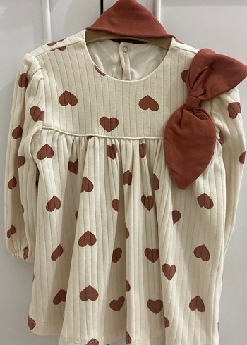 Uzun Kollu Bej Kız Çocuk Bohem Elbise - Görsel 2