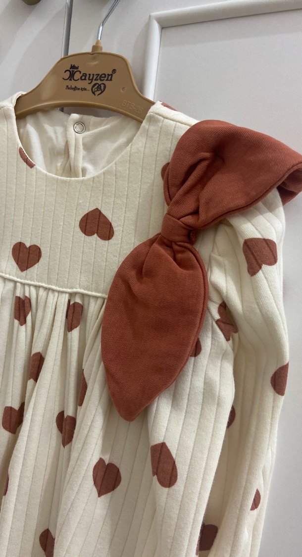 Uzun Kollu Bej Kız Çocuk Bohem Elbise - Görsel 5