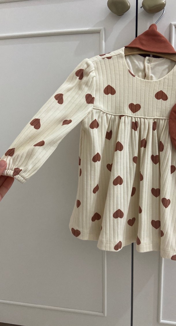 Uzun Kollu Bej Kız Çocuk Bohem Elbise - Görsel 3