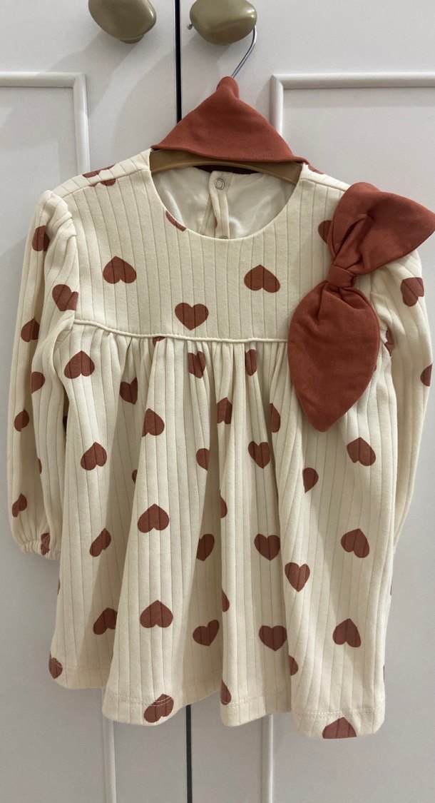 Uzun Kollu Bej Kız Çocuk Bohem Elbise - Görsel 2