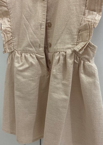 Kız Çocuk Keten Bej Fırfırlı Elbise - Görsel 6