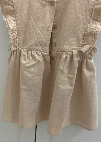 Kız Çocuk Keten Bej Fırfırlı Elbise - Görsel 5