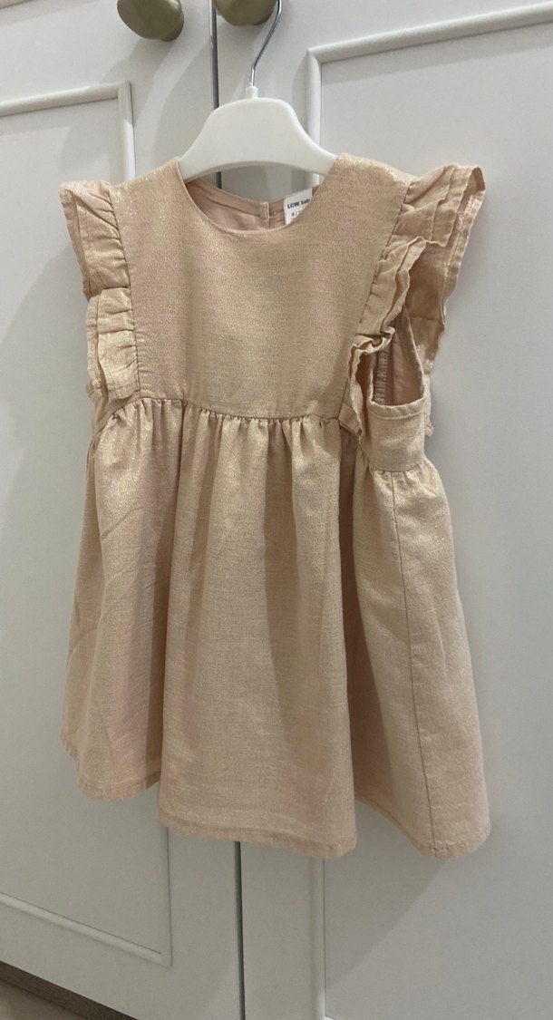 Kız Çocuk Keten Bej Fırfırlı Elbise - Görsel 2