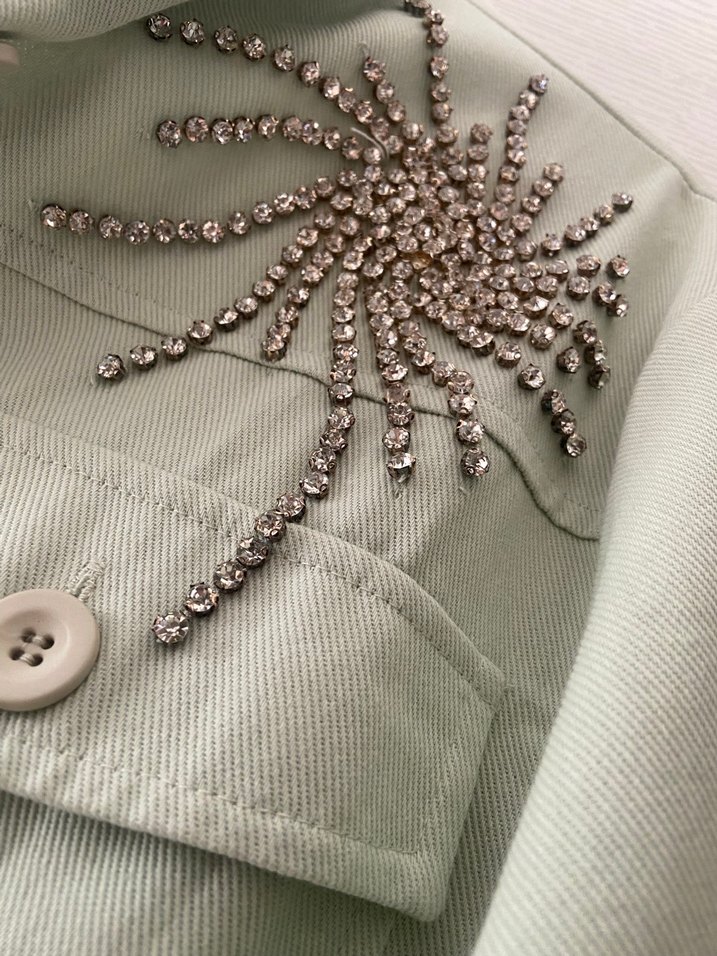 Uzun Kol Düğmeli Yeşil Denim Gömlek - Görsel 3