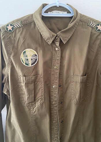 Düğmeli Haki Kadın Gömlek - Görsel 2