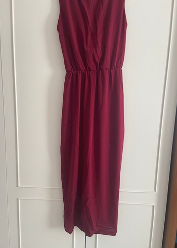 Bordo Drapeli Uzun Kadın Elbise - Görsel 6