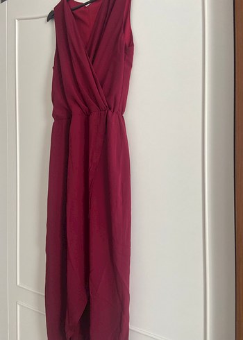 Bordo Drapeli Uzun Kadın Elbise - Görsel 5