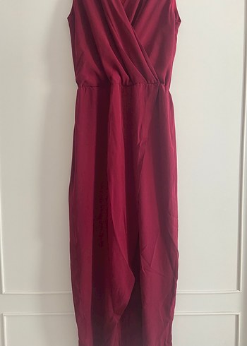 Bordo Drapeli Uzun Kadın Elbise - Görsel 3