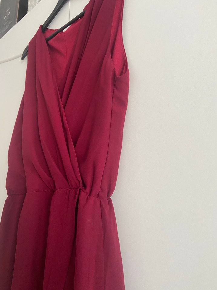 Bordo Drapeli Uzun Kadın Elbise - Görsel 4