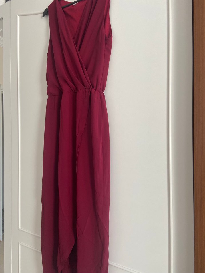 Bordo Drapeli Uzun Kadın Elbise - Görsel 5