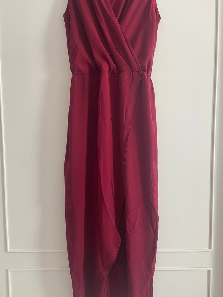 Bordo Drapeli Uzun Kadın Elbise - Görsel 3