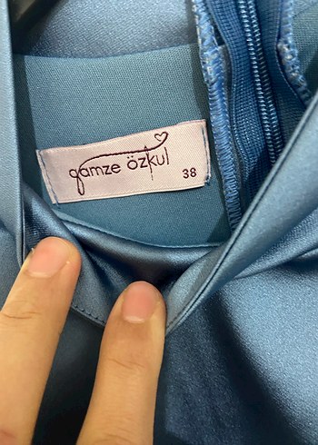 Drapeli Uzun Kollu Mavi Abiye Elbise - Görsel 4