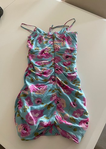 Zara Zara Çiçekli Turkuaz Mini Elbise