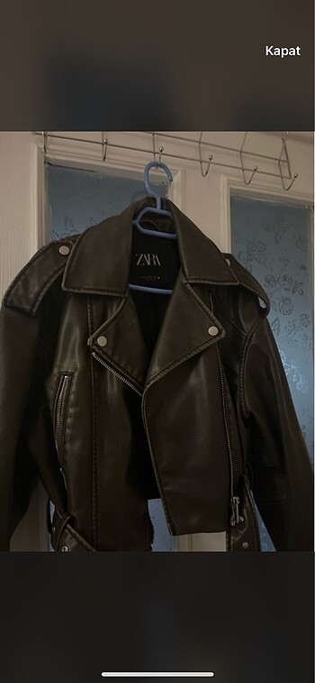 xs Beden haki Renk Zara deri crop bıker ceket