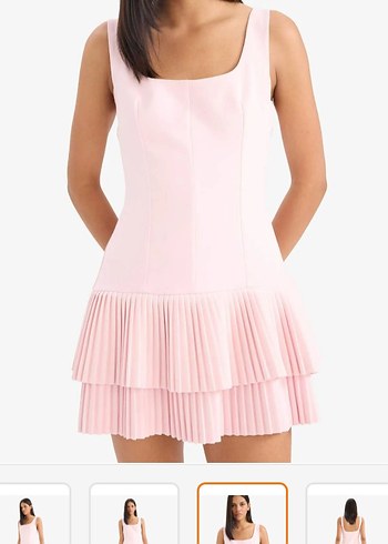 Piliseli Pembe Mini Elbise