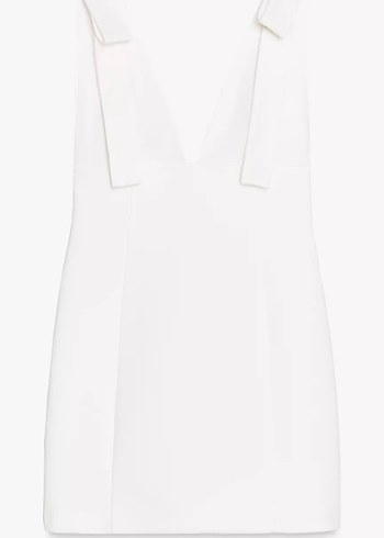 Zara Fiyonklu elbise, Beyaz Drapeli Mini V Yakalı Kadın Elbise