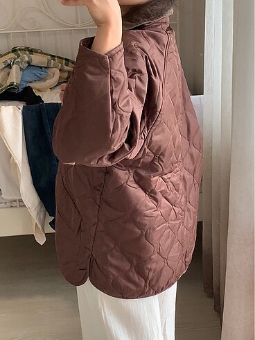 s Beden kahverengi Renk Pull&Bear Kapitone Uzun Oversize Ceket
