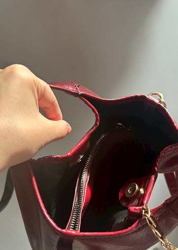 Diğer Bordo Zincir Detaylı Deri Kadın Çanta