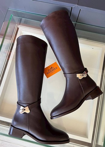 Hermes Kahverengi Deri Tokalı Diz Boyu Çizme - Görsel 4