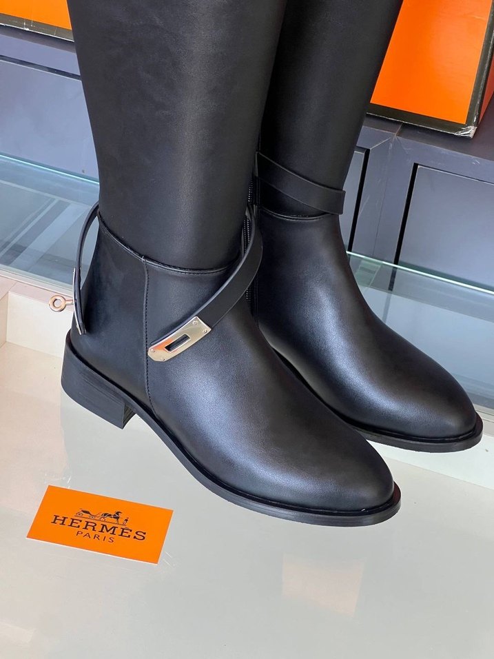 Hermes Kahverengi Deri Tokalı Diz Boyu Çizme - Görsel 2