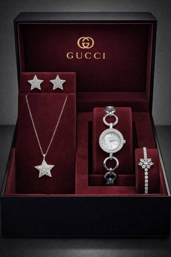 Bordo Boncuk Detaylı Kadın Saat ve Takı Seti - Görsel 3