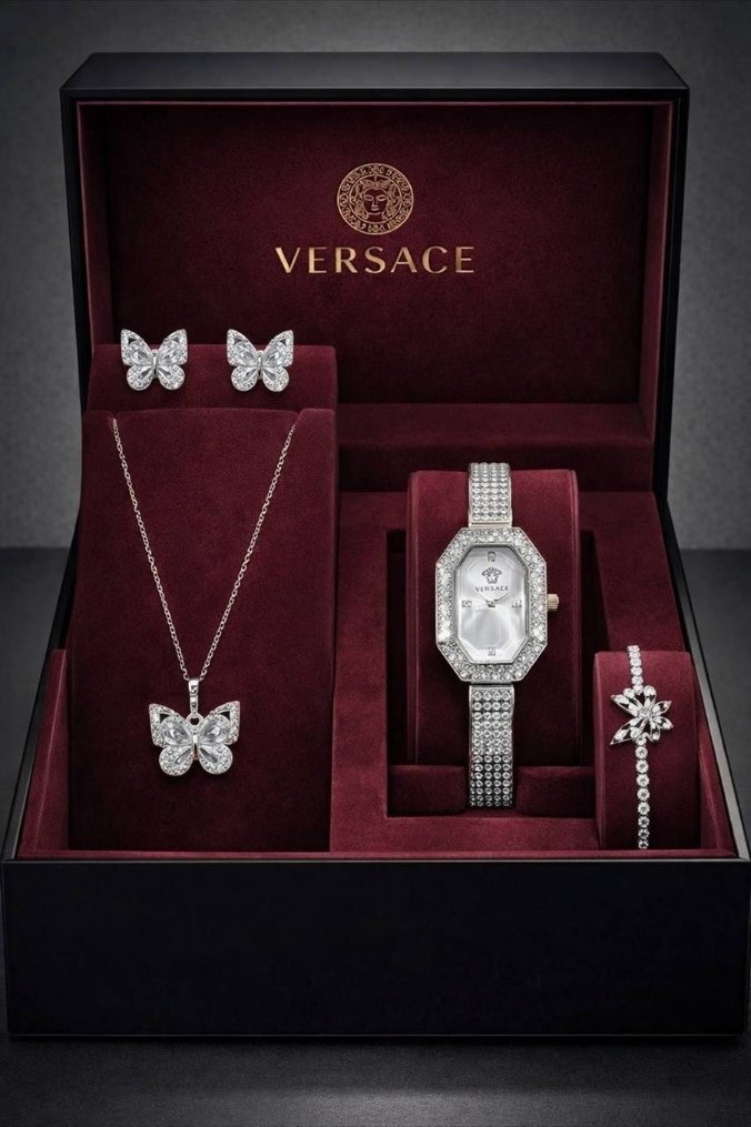 Bordo Boncuk Detaylı Kadın Saat ve Takı Seti - Görsel 2